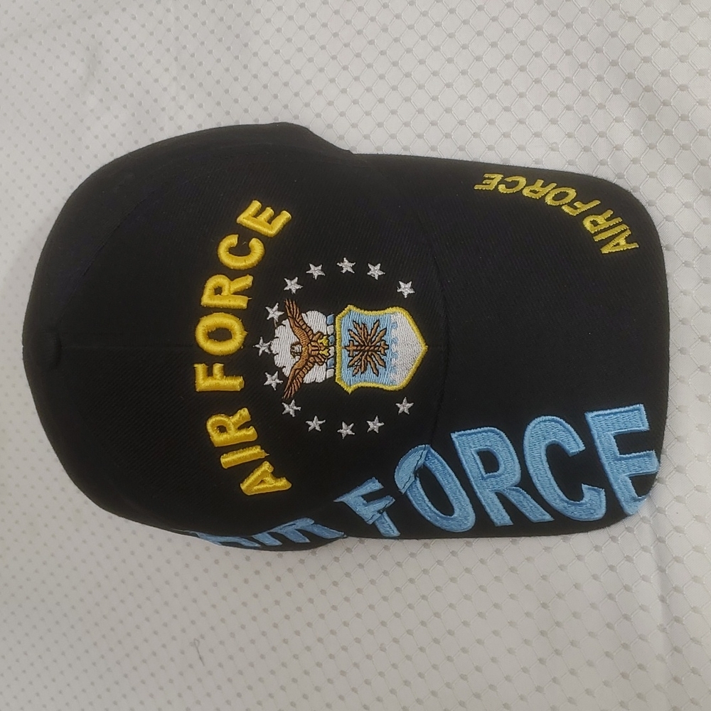 Vintage 6-panel Black Embroidered U.S. Warriors Air Force Adjust Hat Ballcap-NEW